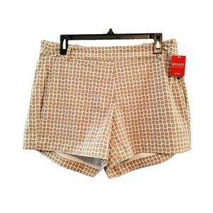 SPANX  Tan Check 4" SUNSHINE Pull On 4Way Stretch Pocket SHORTS Womens LARGE NEW